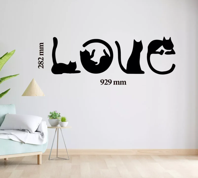 Metal Wall Art Love Cat No Frame Home Decor - Black image