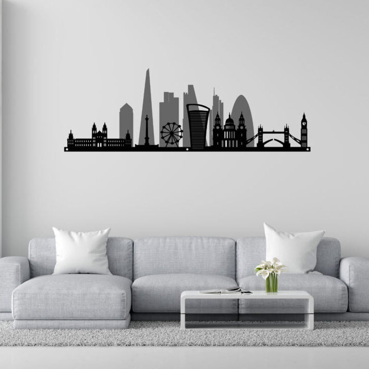Metal Wall Art London Skyline Home Decor - Grey-Black image