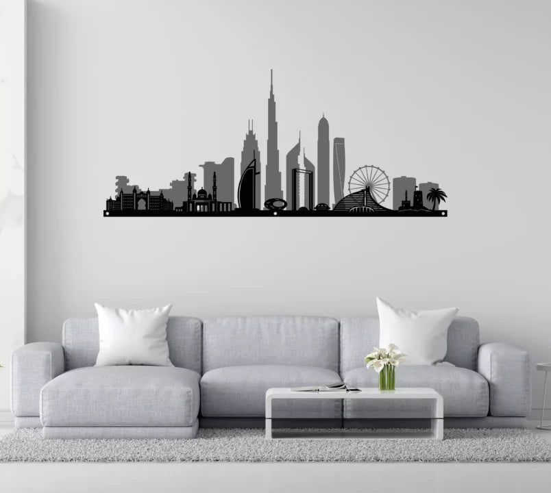Metal Wall Art Dubai City Skyline Home Decor - Grey-Black image
