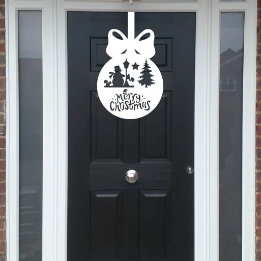 Christmas Wreath Snowman Bauble Front Door Hanger - White image