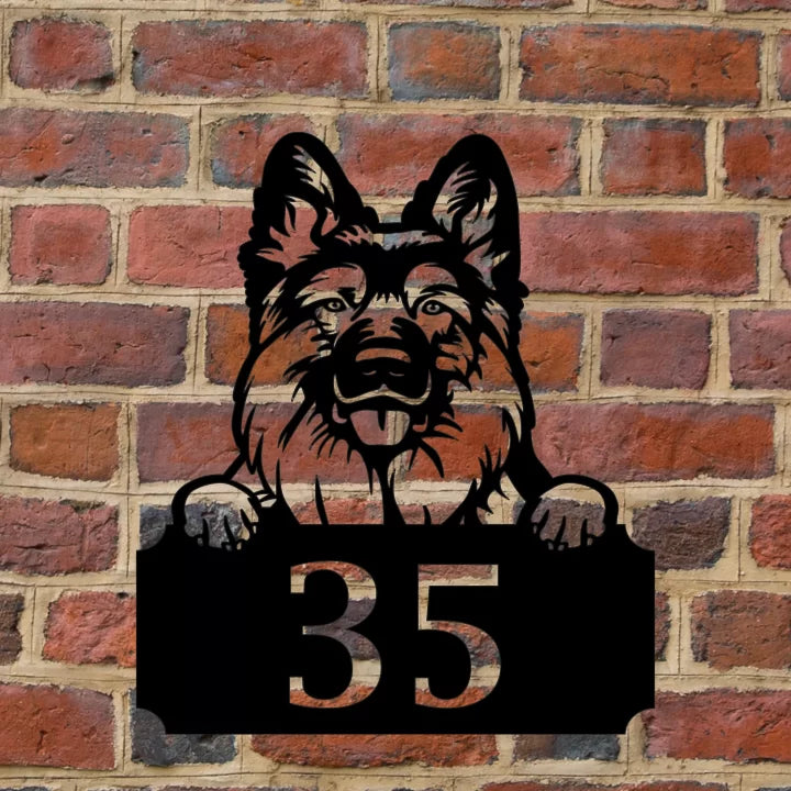 Metal House Number Peeping Dog - German Shepherd image