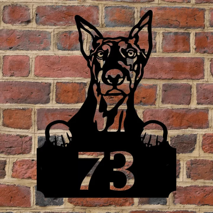 Metal House Number Peeping Dog - Dobermann image