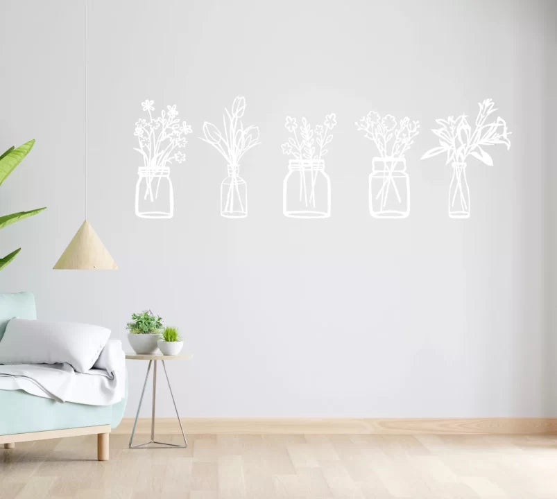 Metal Wall Art Flower Pot Set Home Decor - White image