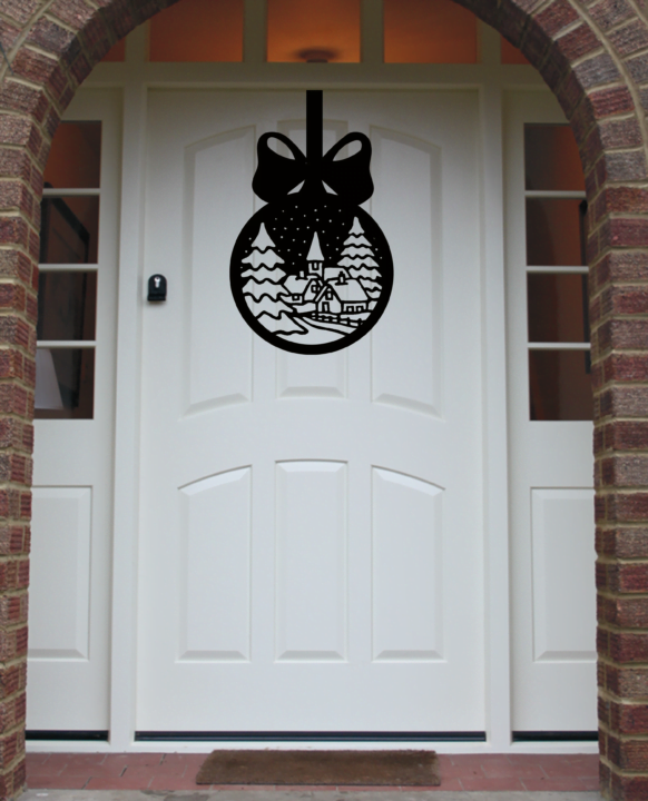 Christmas Wreath Village Bauble Front Door Hanger - Black image