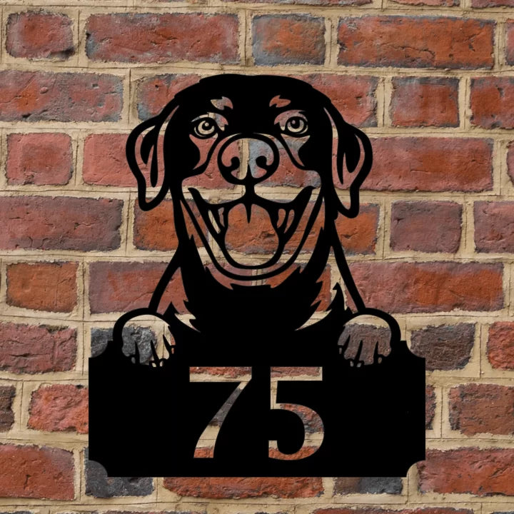 Metal House Number Peeping Dog - Labrador image