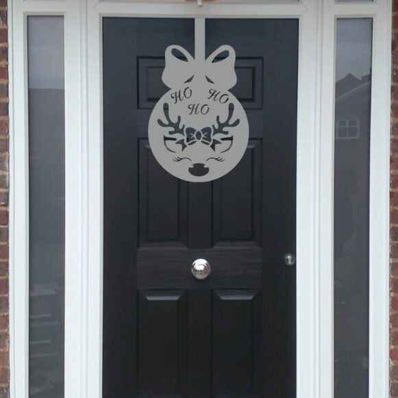 Christmas Wreath Antler Bauble Front Door Hanger - Silver image