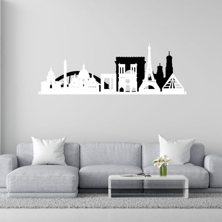 Metal Wall Art Paris City Skyline Home Decor - Black-White image