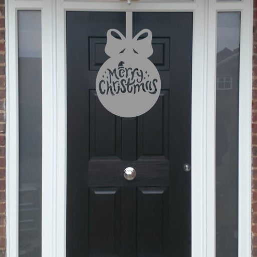 Christmas Wreath Merry Christmas Bauble Front Door Hanger - Silver image