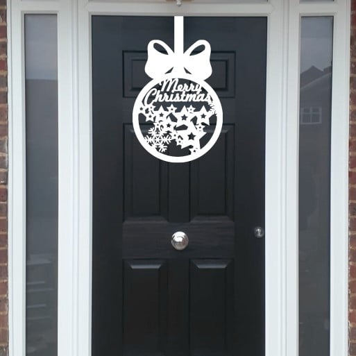 Christmas Wreath Star Front Door Hanger - White image