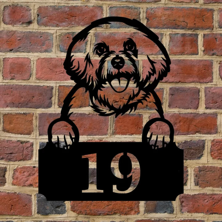 Metal House Number Peeping Dog - Bichon Frisé image