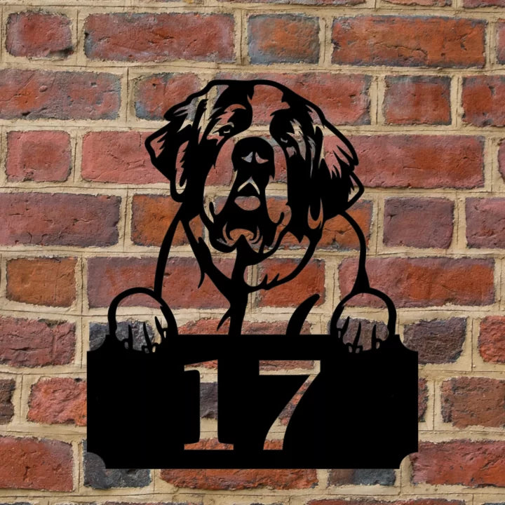 Metal House Number Peeping Dog - St Bernard image
