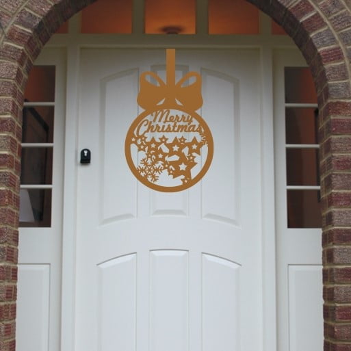 Christmas Wreath Star Front Door Hanger - Gold image