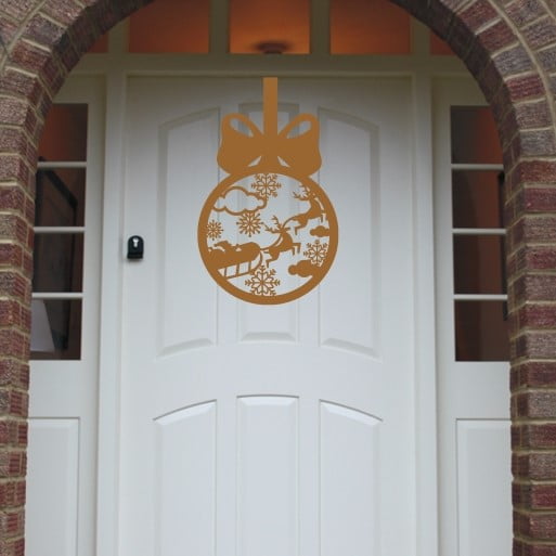 Christmas Wreath Santa Bauble Front Door Hanger - Gold image