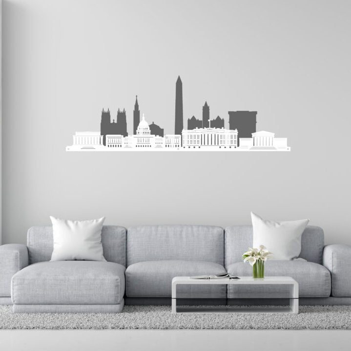 Metal Wall Art Washington City Skyline Home Decor - Grey-White image