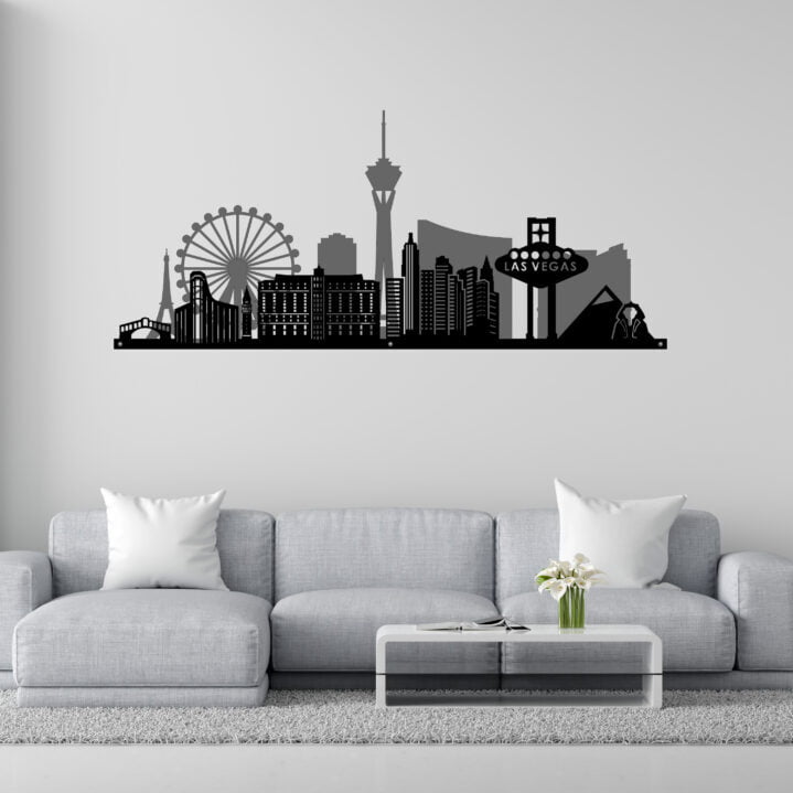 Metal Wall Art Las Vegas City Skyline Home Decor - Grey-Black image