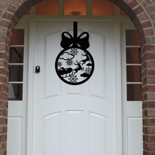 Christmas Wreath Santa Bauble Front Door Hanger - Black image