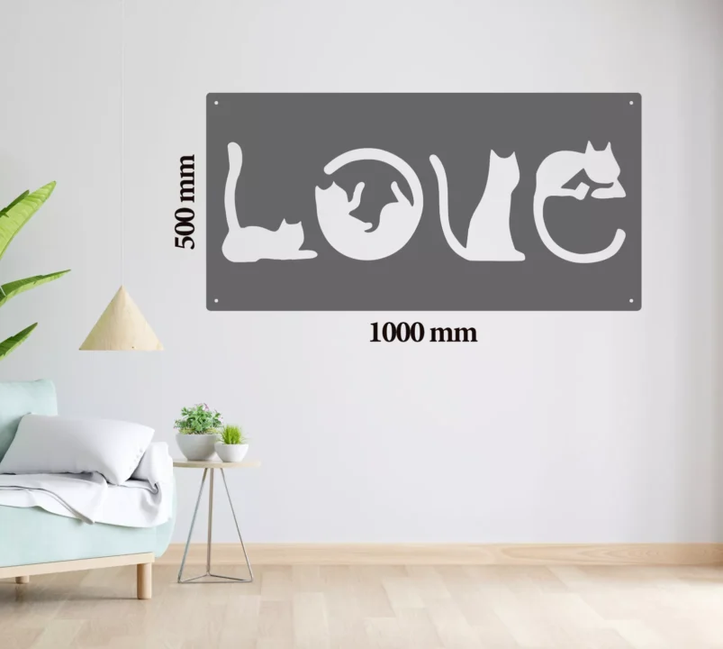 Metal Wall Art Love Cat Home Decor - Grey image