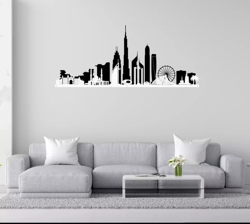 Metal Wall Art Dubai City Skyline Home Decor - Black-White image