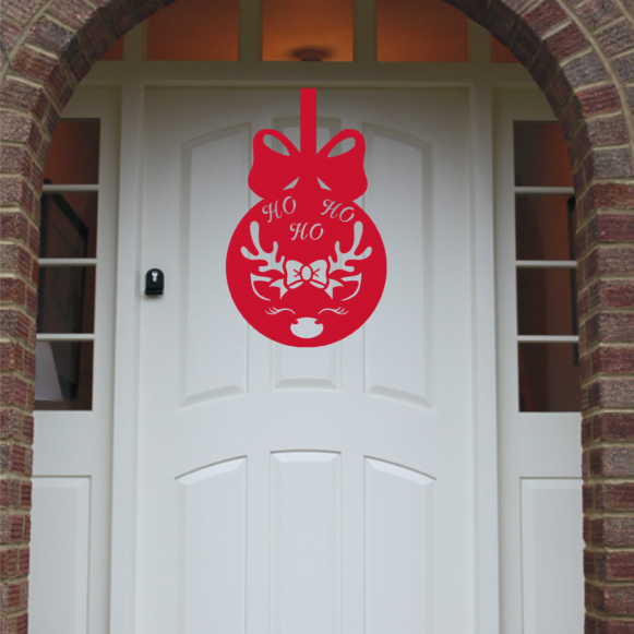 Christmas Wreath Antler Bauble Front Door Hanger - Red image