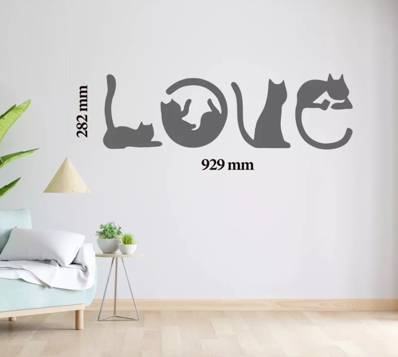 Metal Wall Art Love Cat No Frame Home Decor - Grey image