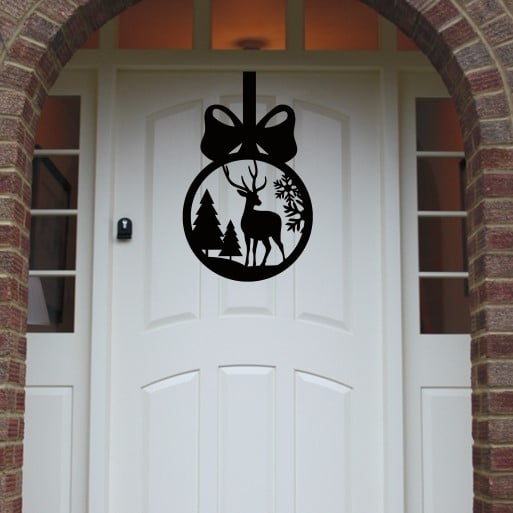 Christmas Wreath Christmas Stag front Door Hanger - Black image