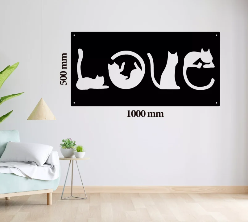 Metal Wall Art Love Cat Home Decor image 0