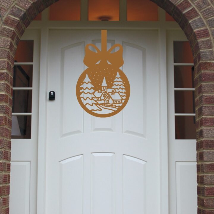 Christmas Wreath Village Bauble Front Door Hanger - Gold image