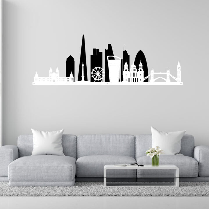 Metal Wall Art London Skyline Home Decor - Black-White image