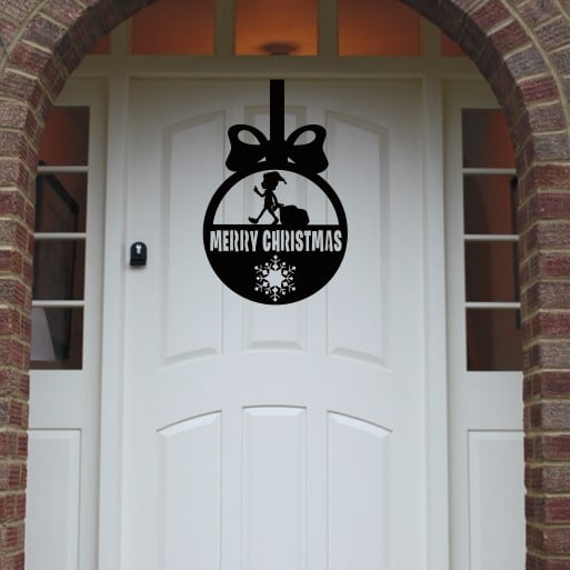 Christmas Wreath Elf Bauble Front Door Hanger image 0