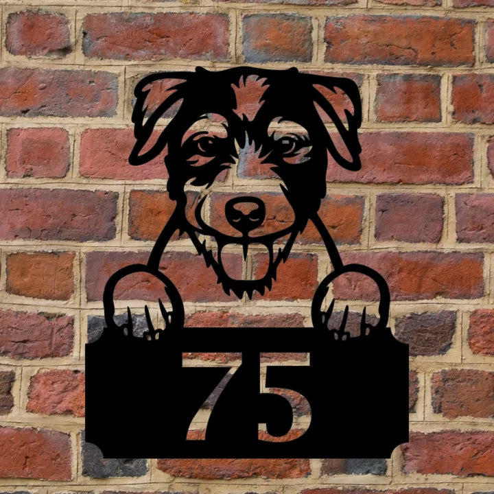 Metal House Number Peeping Dog - Jack russel image