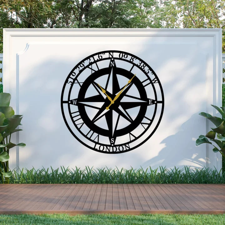 Coordinates Compass Metal Wall Clock image 0