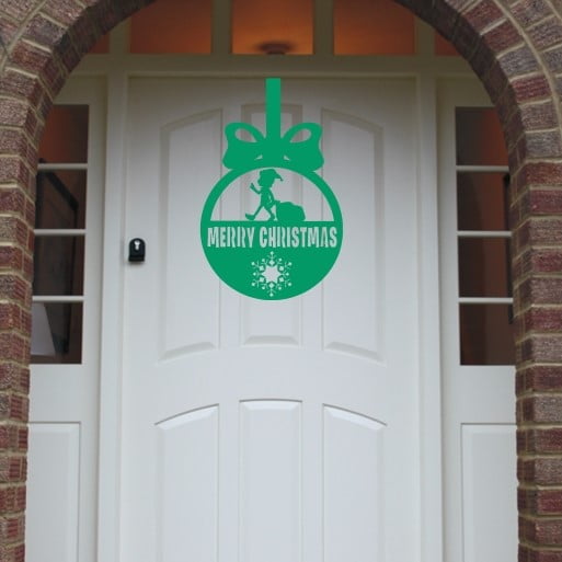 Christmas Wreath Elf Bauble Front Door Hanger - Green image